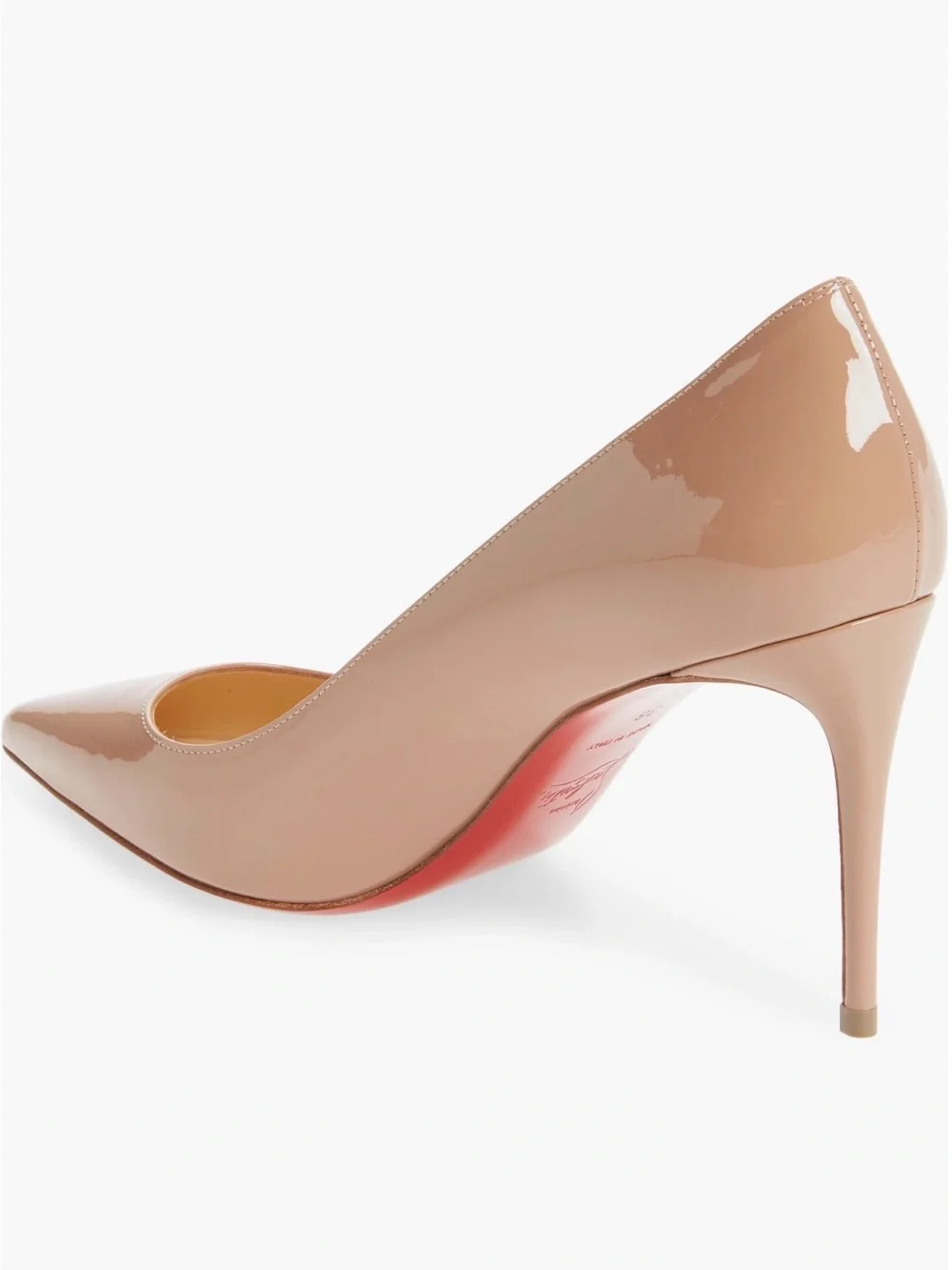 Christian Louboutin Blush Patent Pointed-Toe Stiletto with Red Sole